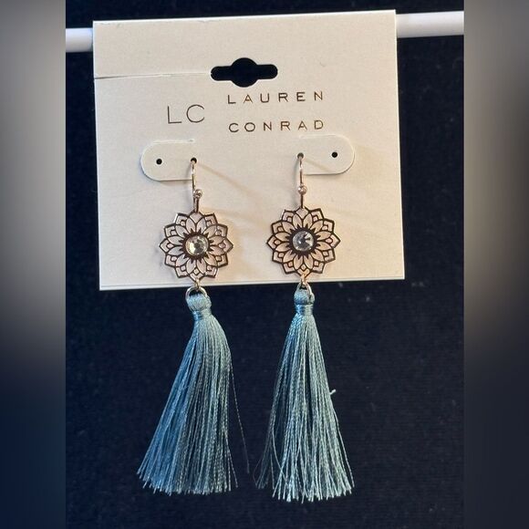 LC Lauren Conrad Blue Tassel Drop Earrings - Lightweight & Trendy 3in - Picture 4 of 11